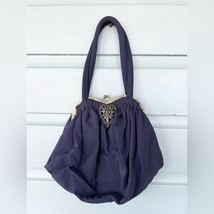 Vintage 1940s navy blue gold clutch purse Victorian goth Edwardian steampunk